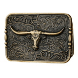 Bältespänne med västernmotiv i graverad ram Guld Longhorn