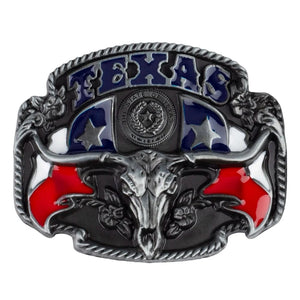 Bältespänne Texas med tjurskalle och flagga Liten
