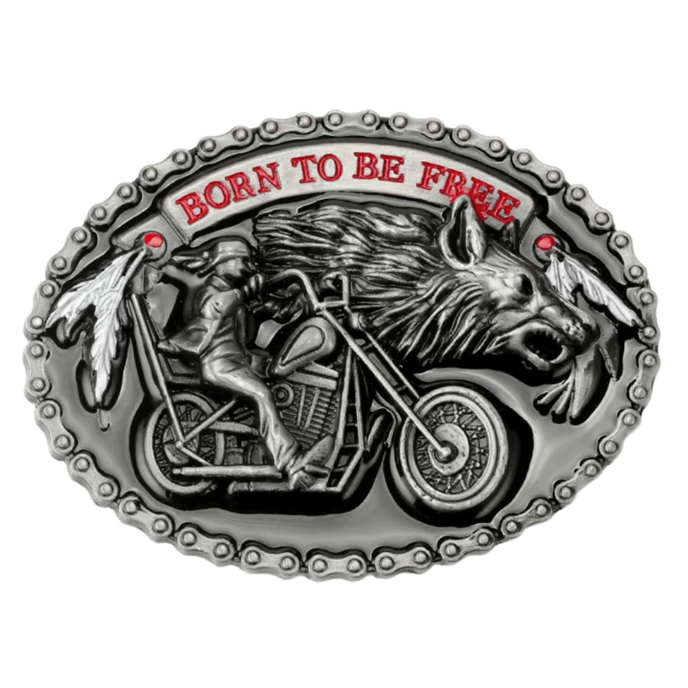 Bältesspänne Born to Be Free western motorcykel Antik silver