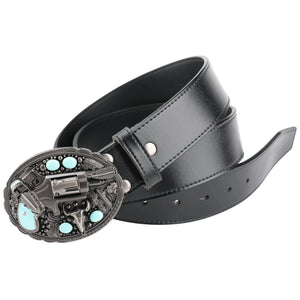 Bältesspänne med revolver turkos stenar western stil Antiksilver