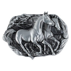 Bältesspänne western stil med galopperande hästar Antik silver