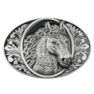 Bältesspänne western stil med hästhuvud Silver
