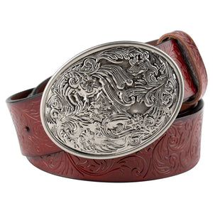 Blommigt cowboyläderbälte för dam Rödbrun / 90cm