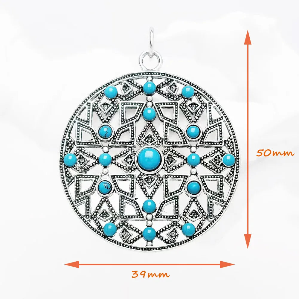 Blue Stone Round Ornament Pendant Brand New Jewelry Vintage 925 Sterling Silver Accessories Gift For Women