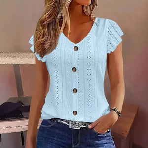Blus med broderie anglaise Himmelsblå / S