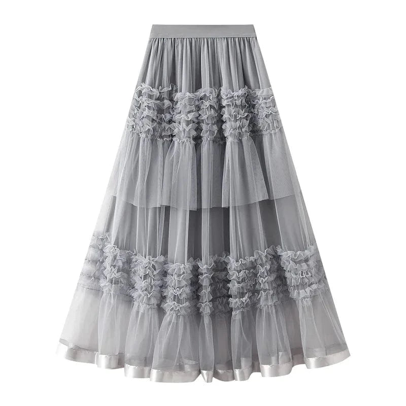 Bohemisk golvlång tyllkjol Grå / One Size
