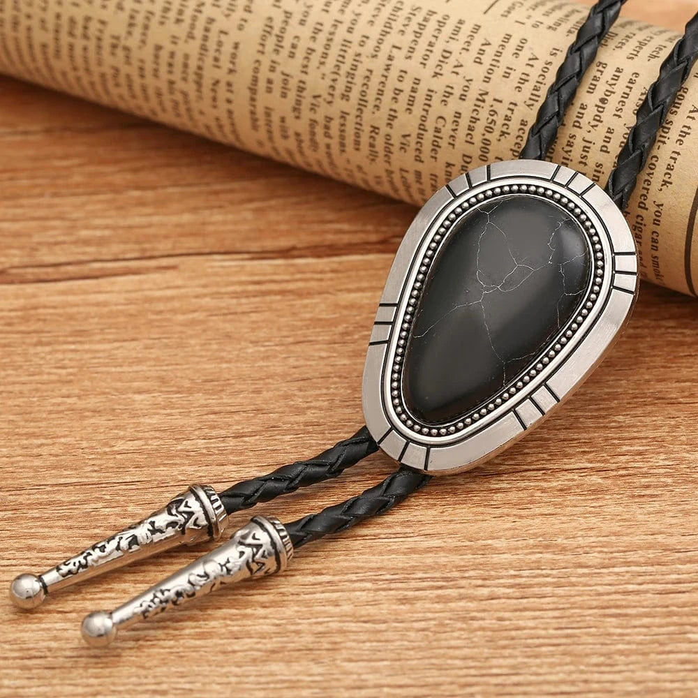 Bolo tie i droppform med naturlig turkos