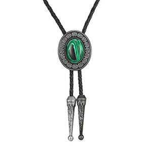 Bolo tie i läder med natursten Grön