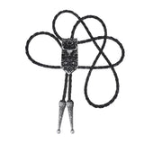 Bolo tie i läder med oxskalle och blommönster Antiksilver