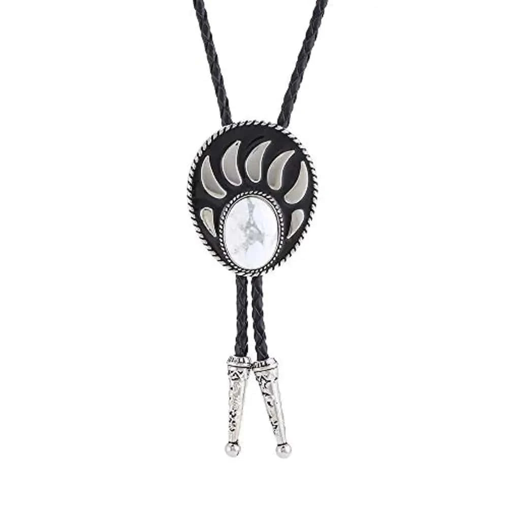 Bolo tie i silverfärgad björntassdesign med ädelstenslook Vit