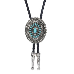 Bolo tie i solrosformad metallram och turkos sten Turkosblå
