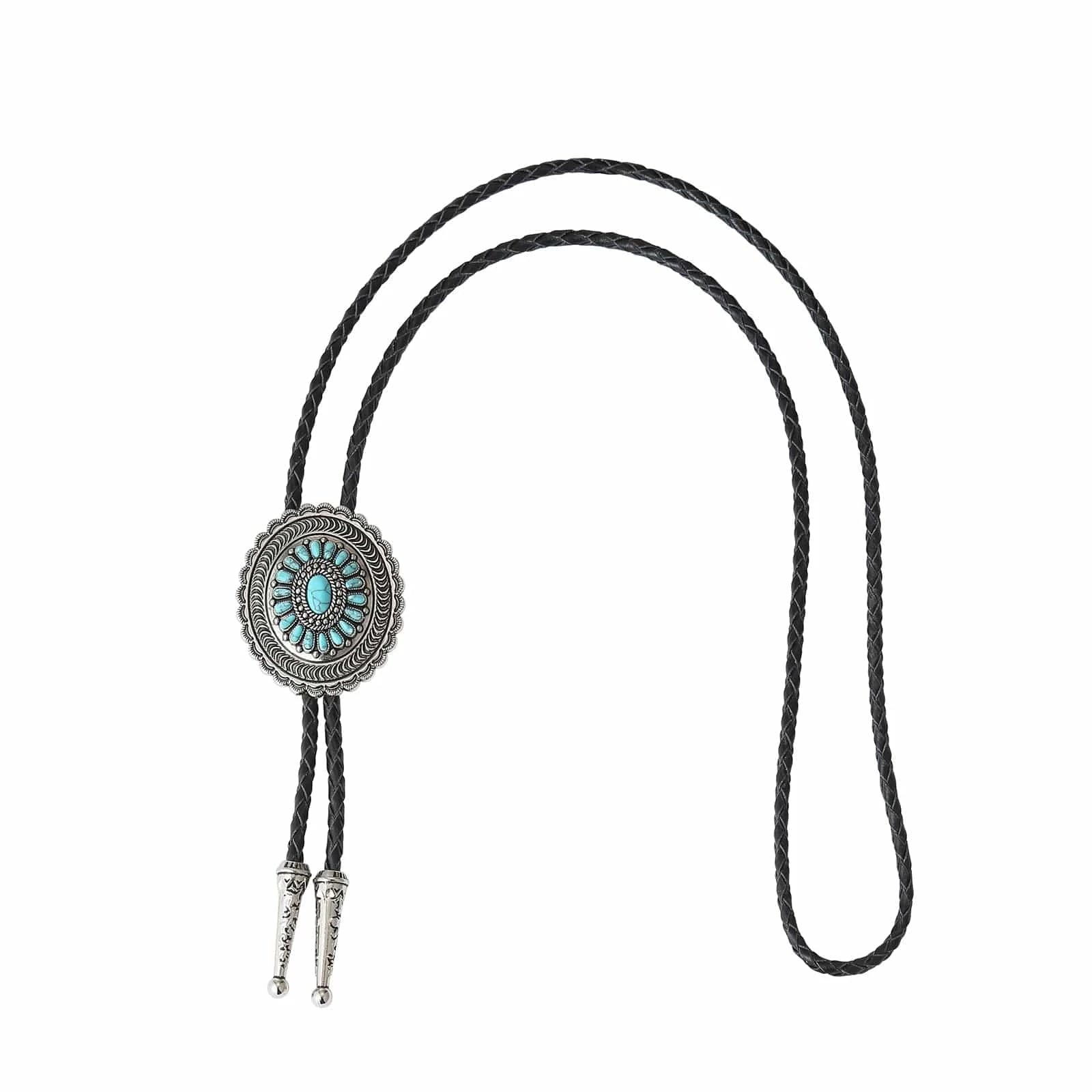 Bolo tie i solrosformad metallram och turkos sten Turkosblå