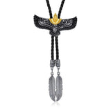 Bolo tie i svart läder med flygande örnhänge Svart