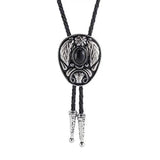 Bolo tie med dekorativ sten och lövmönstrad i vintage-stil Svart