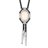 Bolo tie med geometrisk infattning och äkta sten Vit