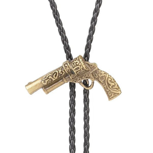 Bolo tie med retro pistol i metall