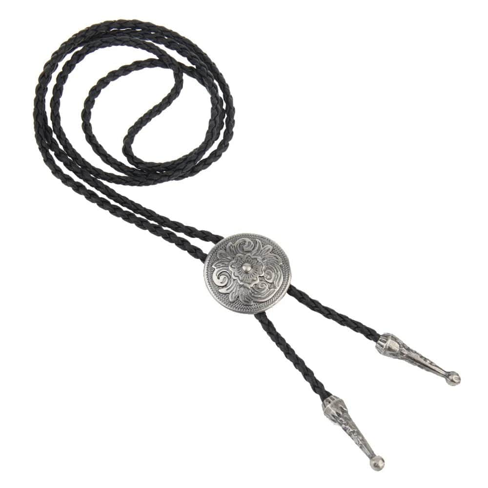 Bolo tie med rund blommönstrad silvermedaljong Silver