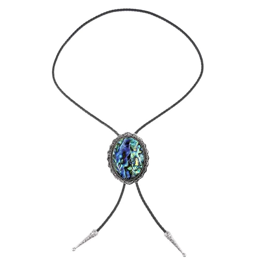 Bolo tie med snäckstenshänge i blågrönt skimrande