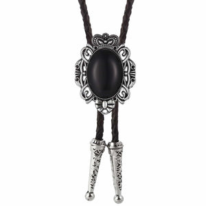 Bolo tie med svart sten och antiksilverdetaljer Svart