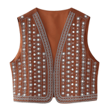Broderad Väst Dam med Paljetter Brun / XS