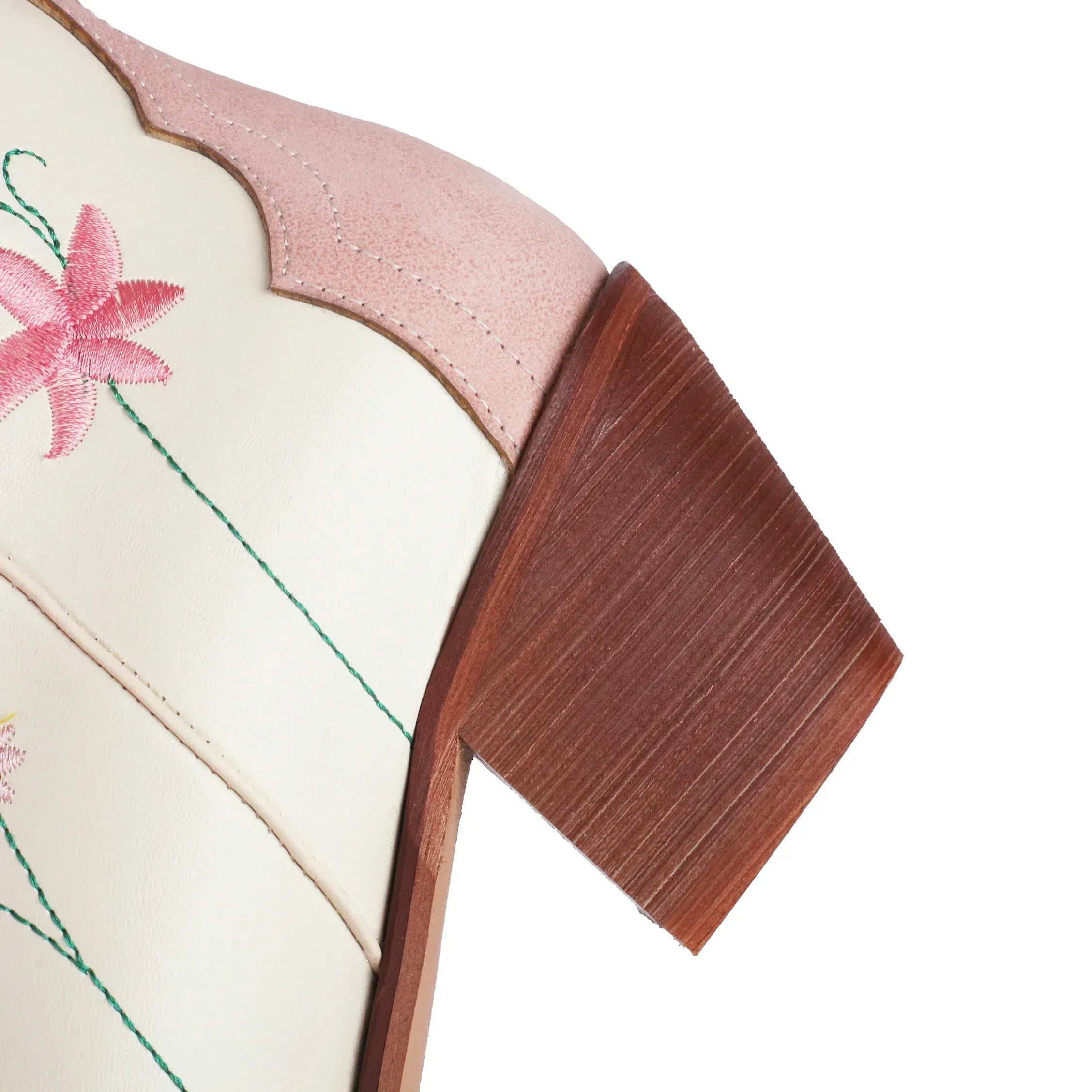 Broderade cowboyboots i rosavit nyans med blommönster