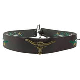 Broderat westernhattband med longhorn Brun / 56-58cm
