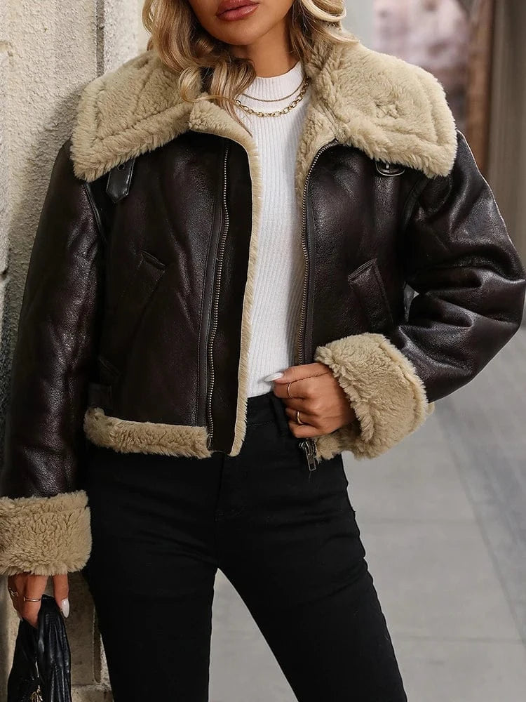 Brun shearlingjacka dam