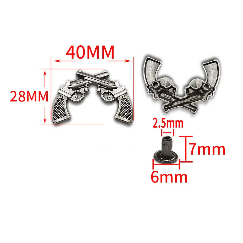 Concho antik metall med korsade revolvrar Antik silver