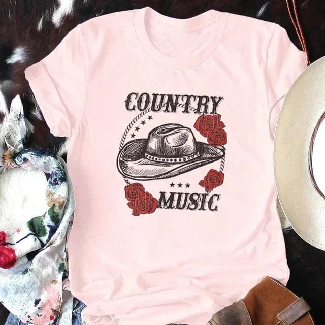 "Country Music" T-shirt Rosa / S