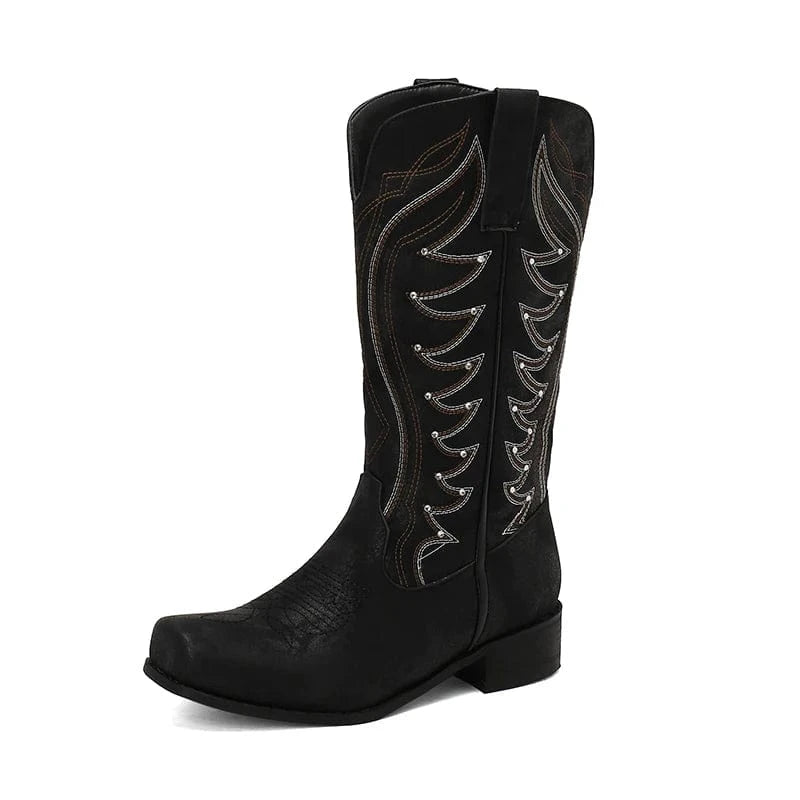 Tvåfärgade Höga Cowboyboots med Fyrkantig Tå för Dam Svart / 35