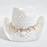 Cowboy stråhatt med Snäckor Vit / One Size