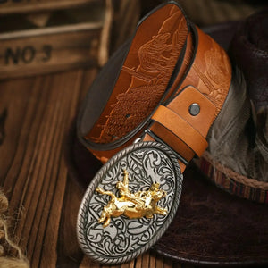 Cowboybälte med gyllene tjurspänne