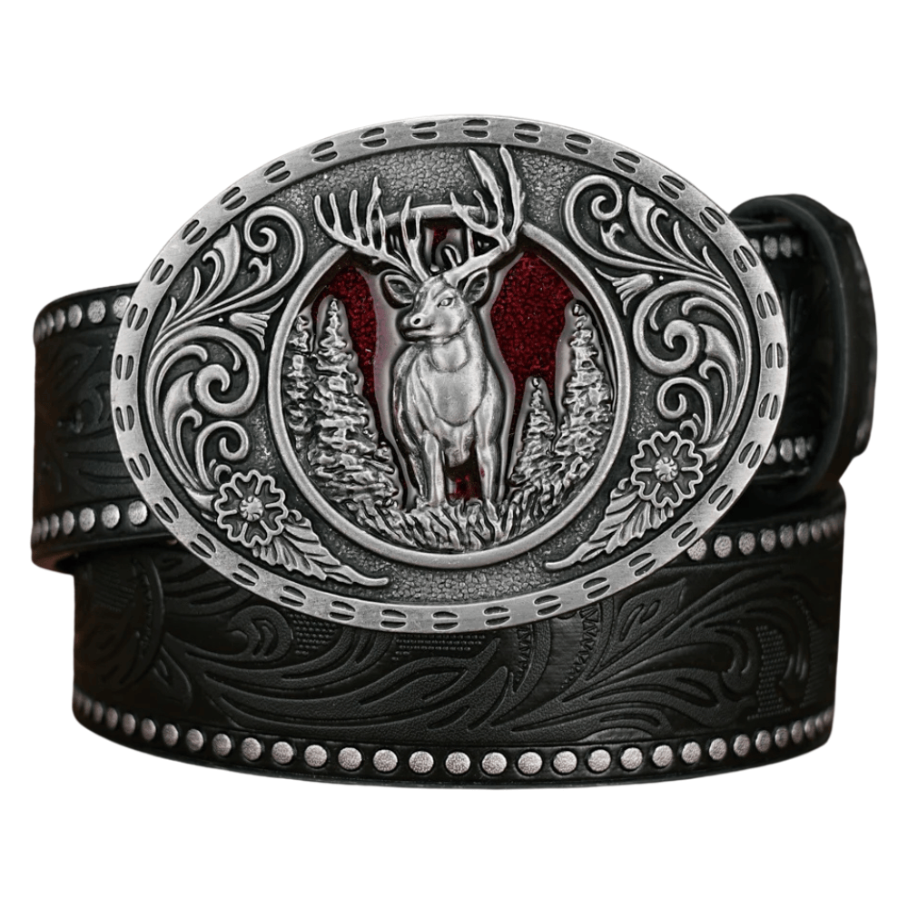 Cowboybälte med hjortspänne Silver Svart / 120cm