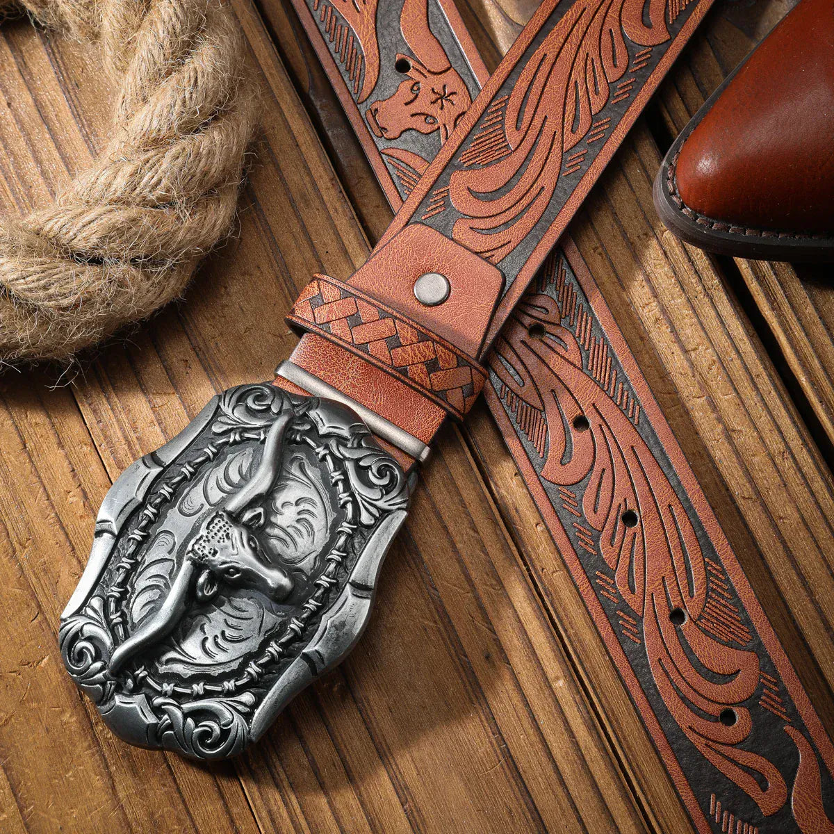 Cowboybälte med Longhorn-emblem