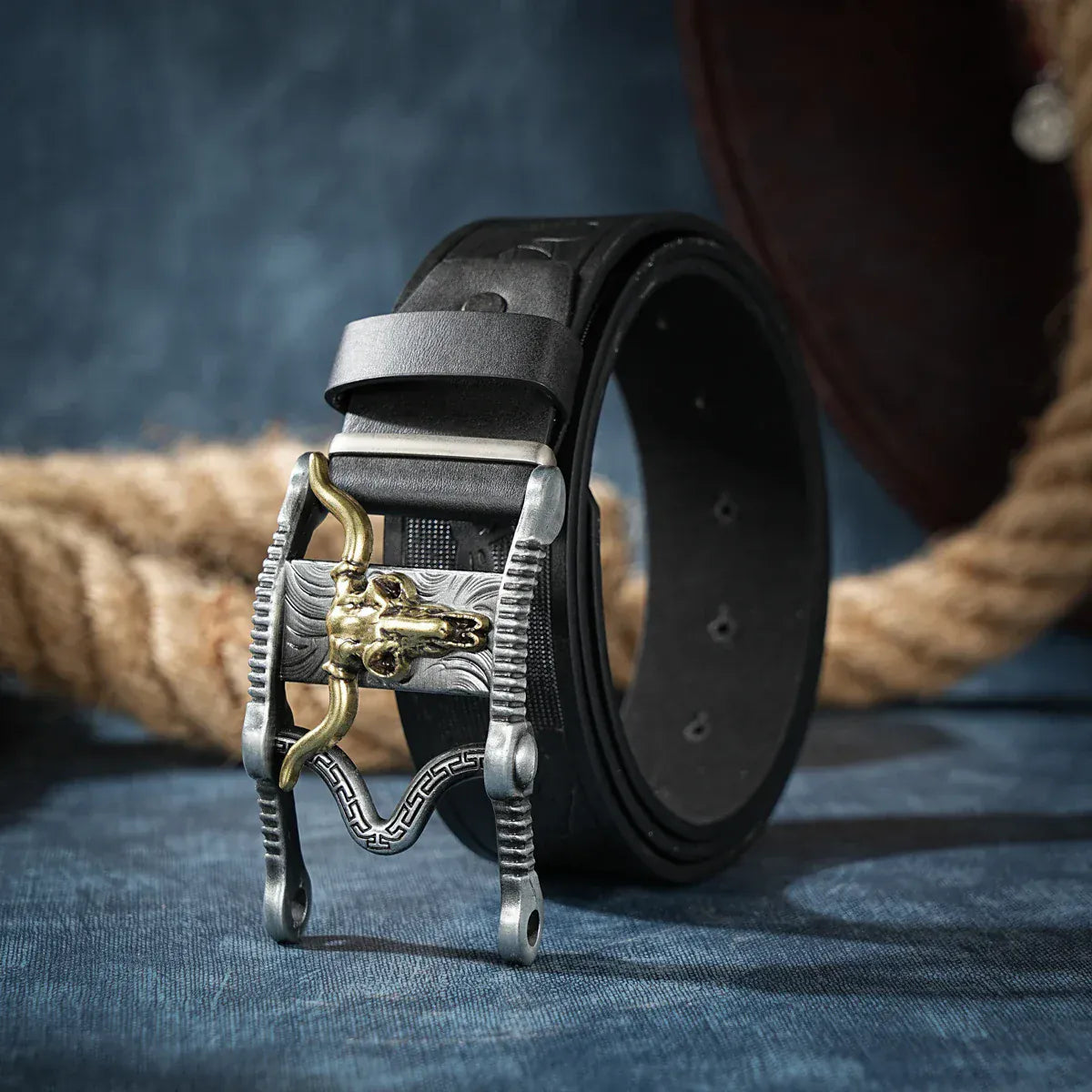 Cowboybälte med longhorn vintagespänne