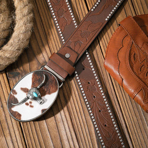 Cowboybälte med spänne i kohudsmönster