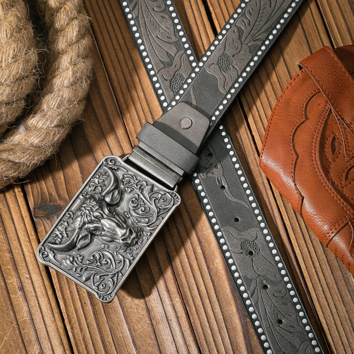 Cowboybälte Tjurhuvud Silver