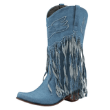 Cowboyboots i denim med fransar och blockklack Ljusblå / 35