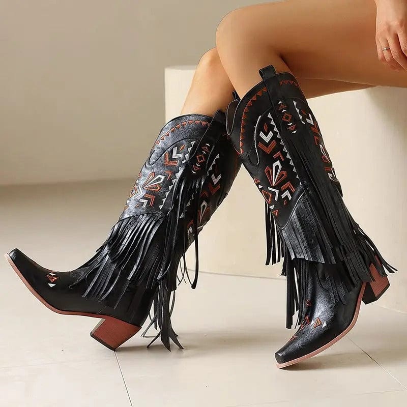 Cowboyboots med broderad design och eleganta fransar