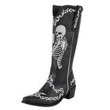 Cowboyboots med broderad skelettdesign och chunky klack Svart / 36