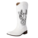 Cowboyboots med elegant broderi och glansig yta Vit / 35