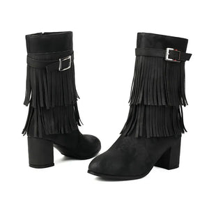 Cowboyboots med fransar och blockklack