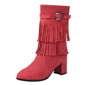 Cowboyboots med fransar och blockklack Röd / 35