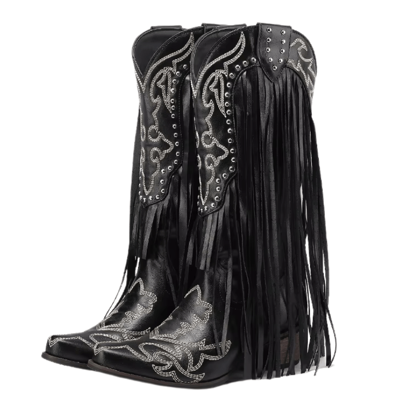 Cowboyboots med fransar och broderi i västernstil