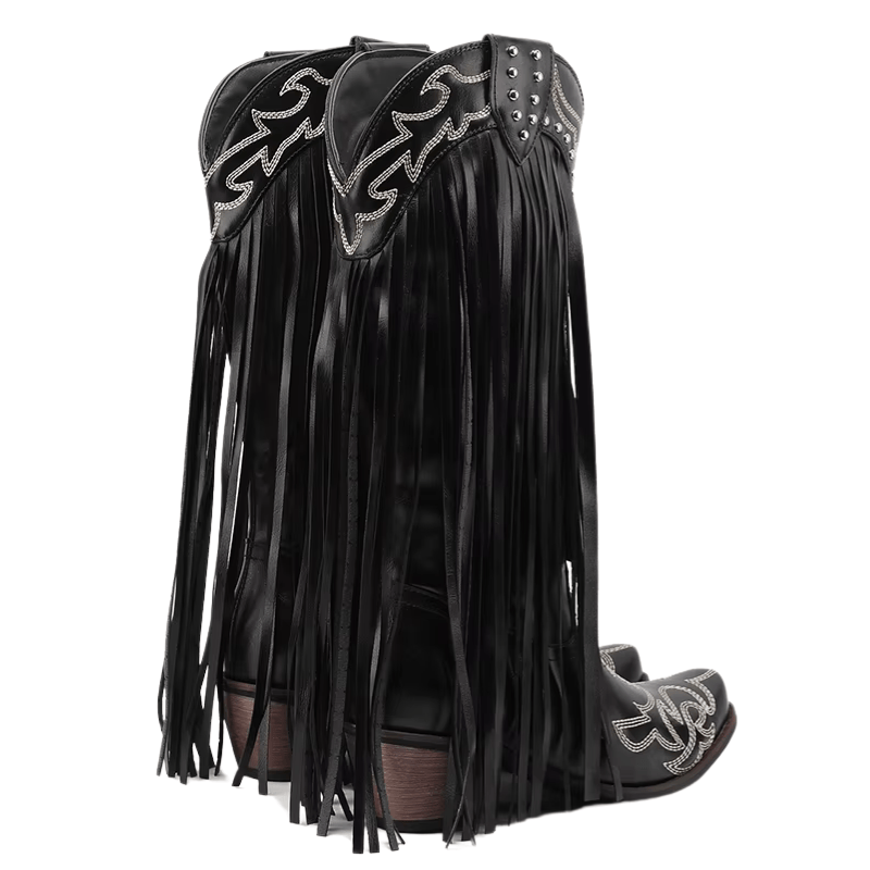 Cowboyboots med fransar och broderi i västernstil