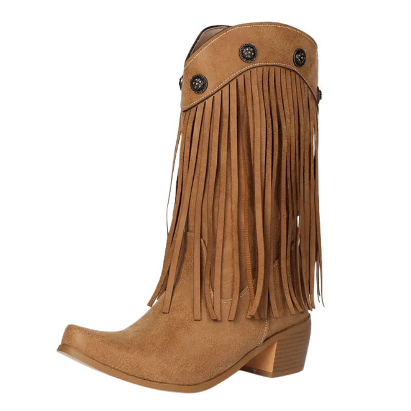 Cowboyboots med fransar och nitar i västernstil Ljusbrun / 35