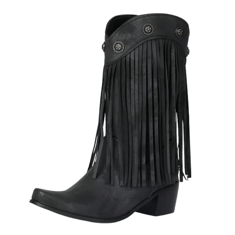 Cowboyboots med fransar och nitar i västernstil Svart / 35