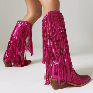 Cowboyboots med glänsande fransar