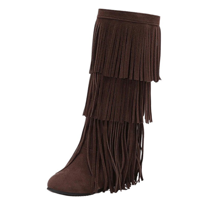 Cowboyboots med lager av mockafransar och mjuk kilklack Brun / 35