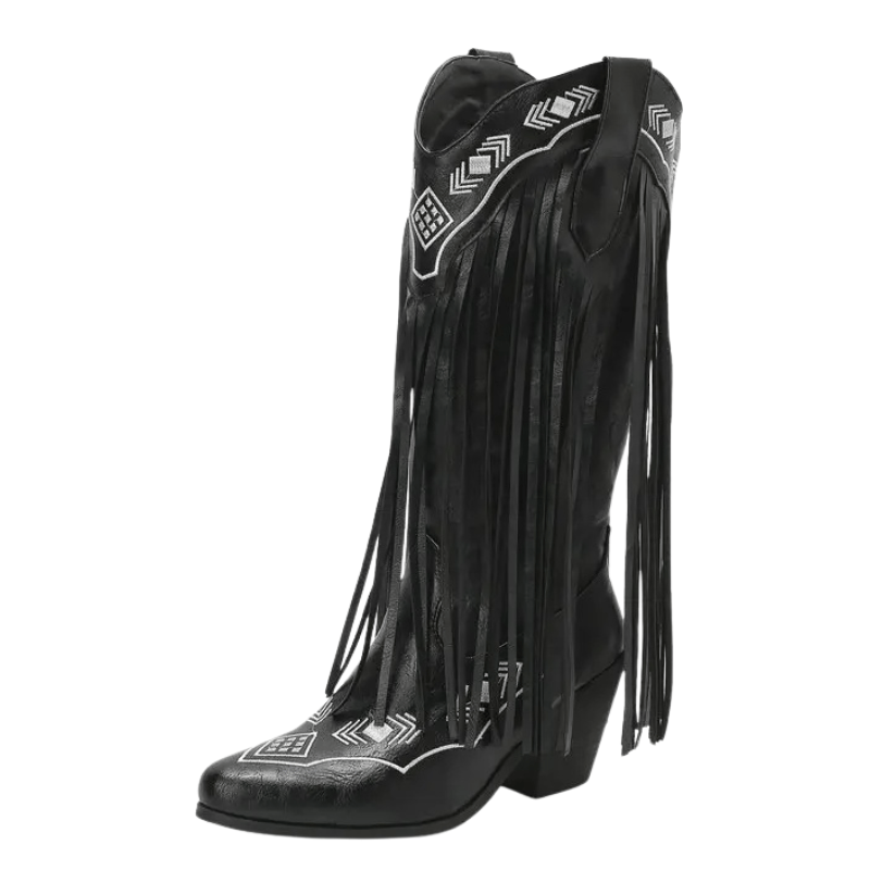 Cowboyboots med tofsar i mjukt läder och broderade detaljer Svart / 35